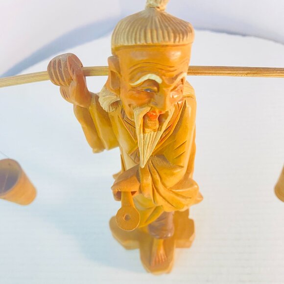 Vintage Hand Carved Wooden Asian Carrying Water Figurine Chinese Sculpture 10" - Picture 8 of 16
